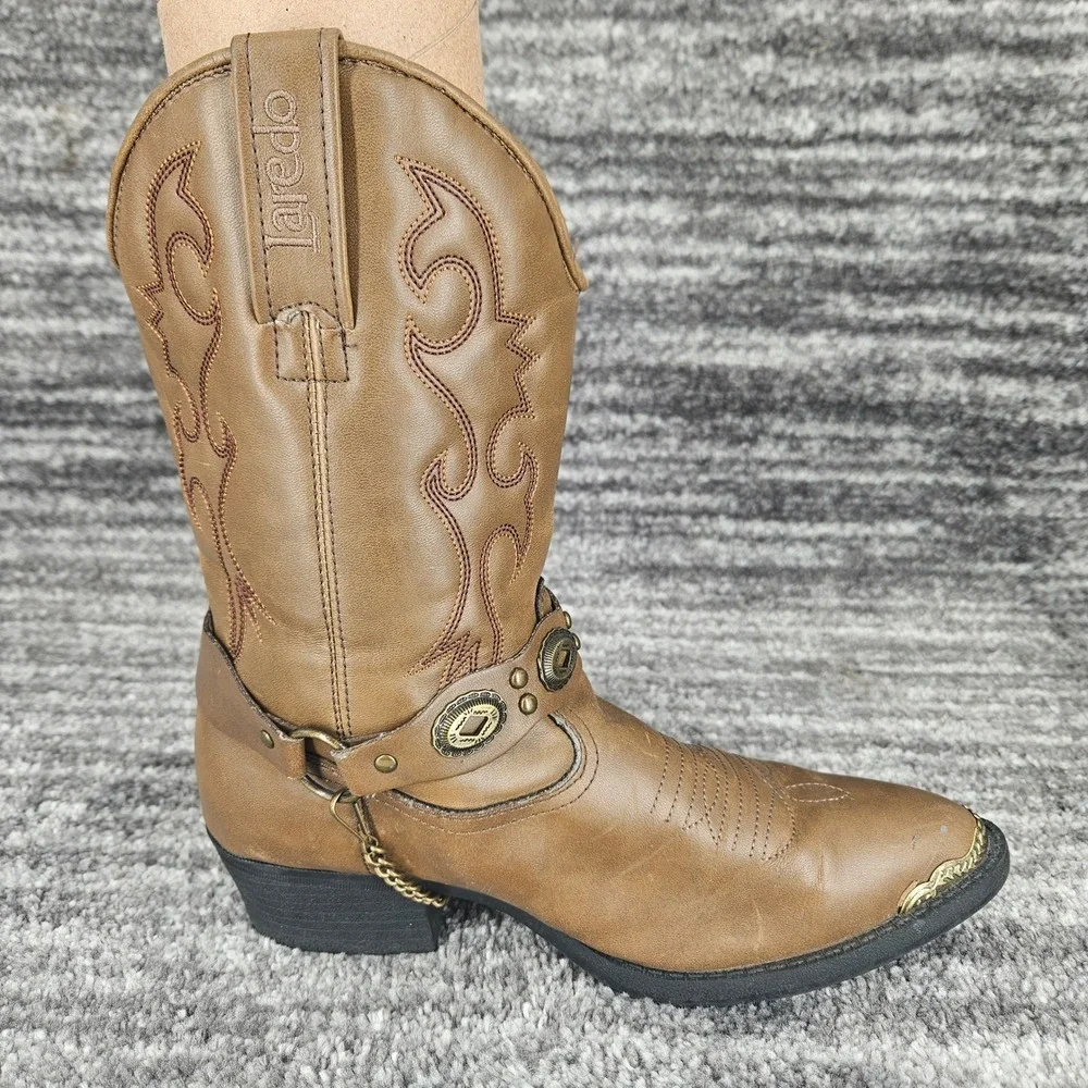 Vintage Laredo Faux‎ Leather Youth Cowboy Boots with Boot Straps size Size 5.5D